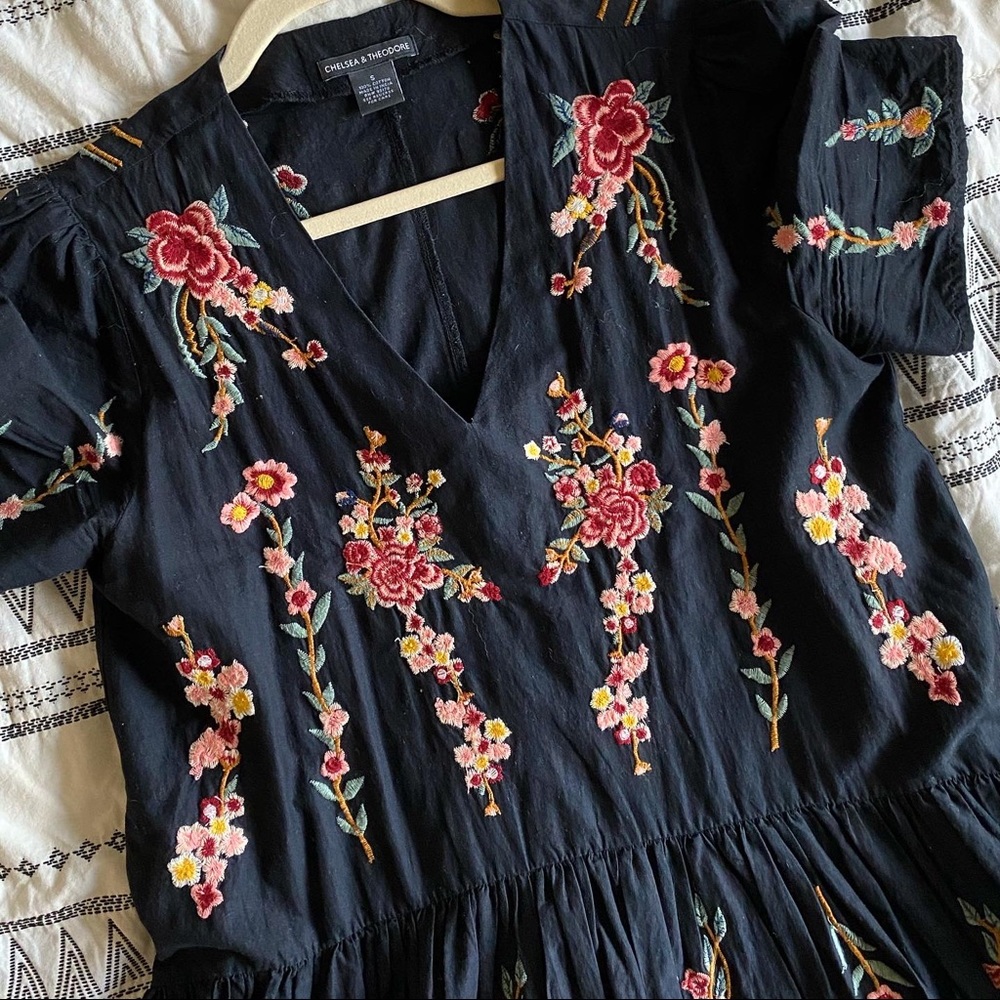 Chelsea & Theodore Black Embroidered Floral Dress